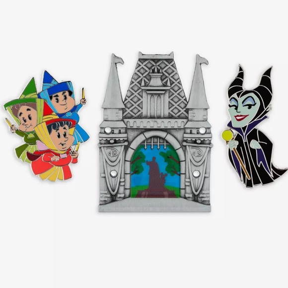 Disney Sleeping Beauty Maleficent & 3 Good Fairies Build-a-Pin Starter Set NWT - Picture 5 of 6